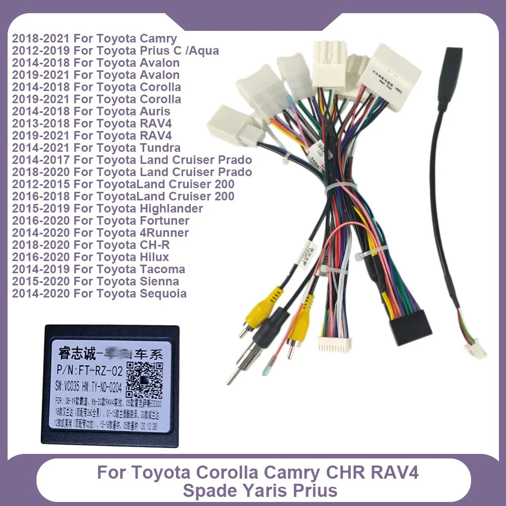 Canbus RZ-FT02 For Toyota Corolla Camry CHR RAV4 Spade Yaris Prius With Wiring Harness Power Cable Android 2 Din Car Radio