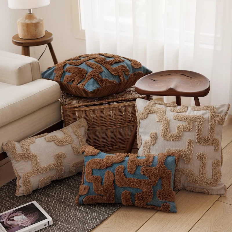 Retro Brown Tufted Pillows Geometric Cushion Case Luxury High Quality Decorative Pillow Cover For Sofa Chair Home Decorations