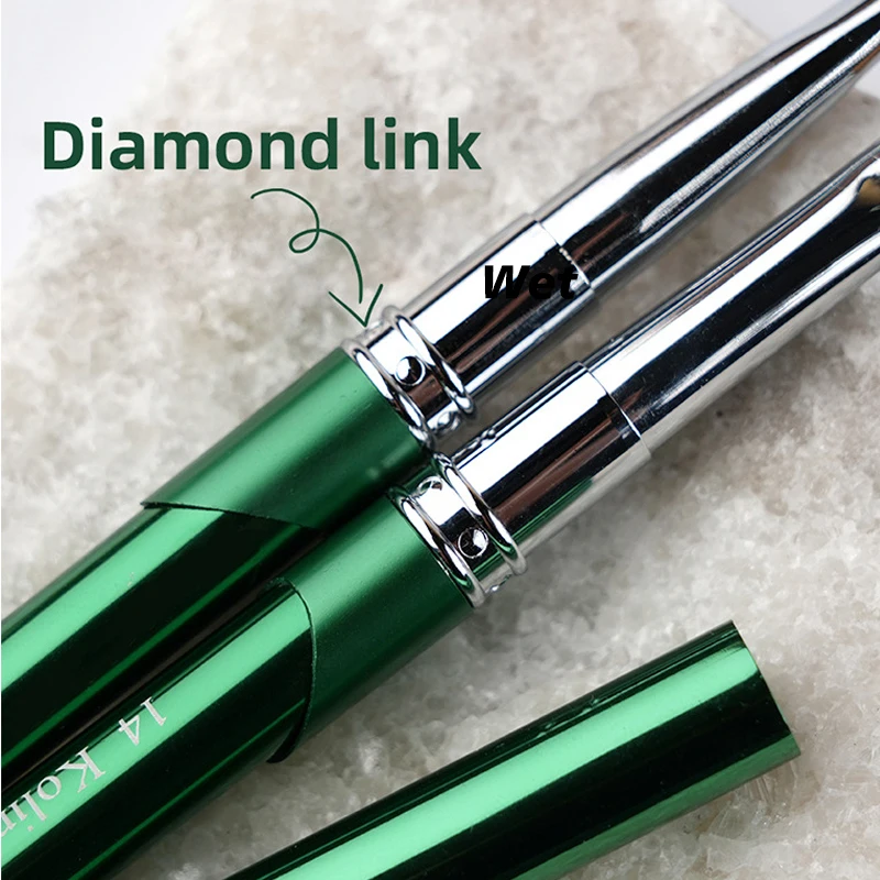 فرشاة أظافر أكريليك كولينسكي عالية الجودة لصالون الأظافر 100% أخضر نقي بيضاوي مجعد على شكل مقبض معدني فرشاة أظافر أكريليك #4