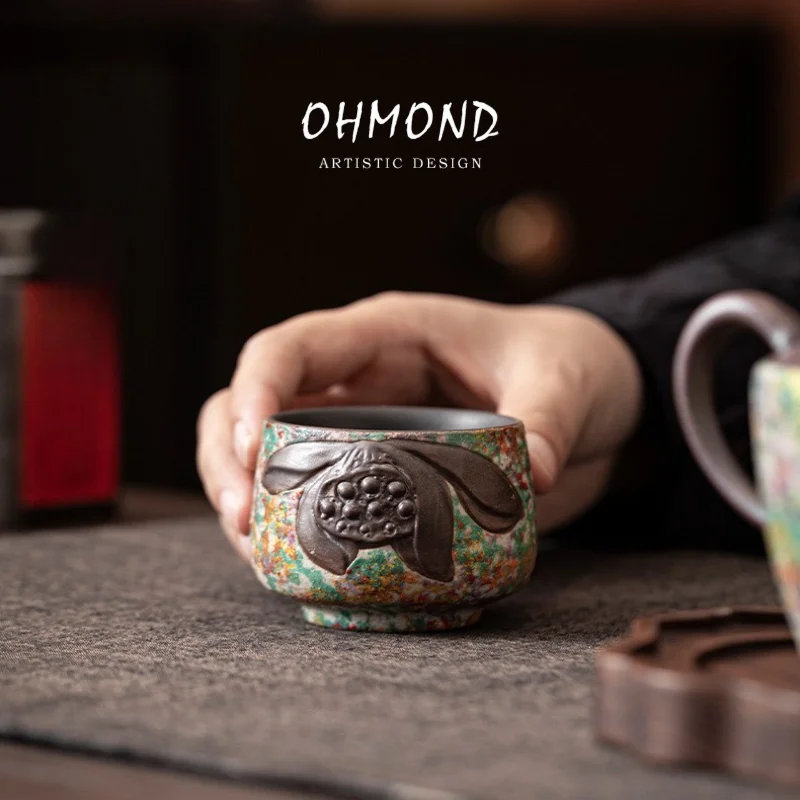 OHMOND Vintage Ceramic Tea Cup Rock Painting Single Cup Owner Cup Home Use Personal Tea Bowl Gift Box Set Chinese Style