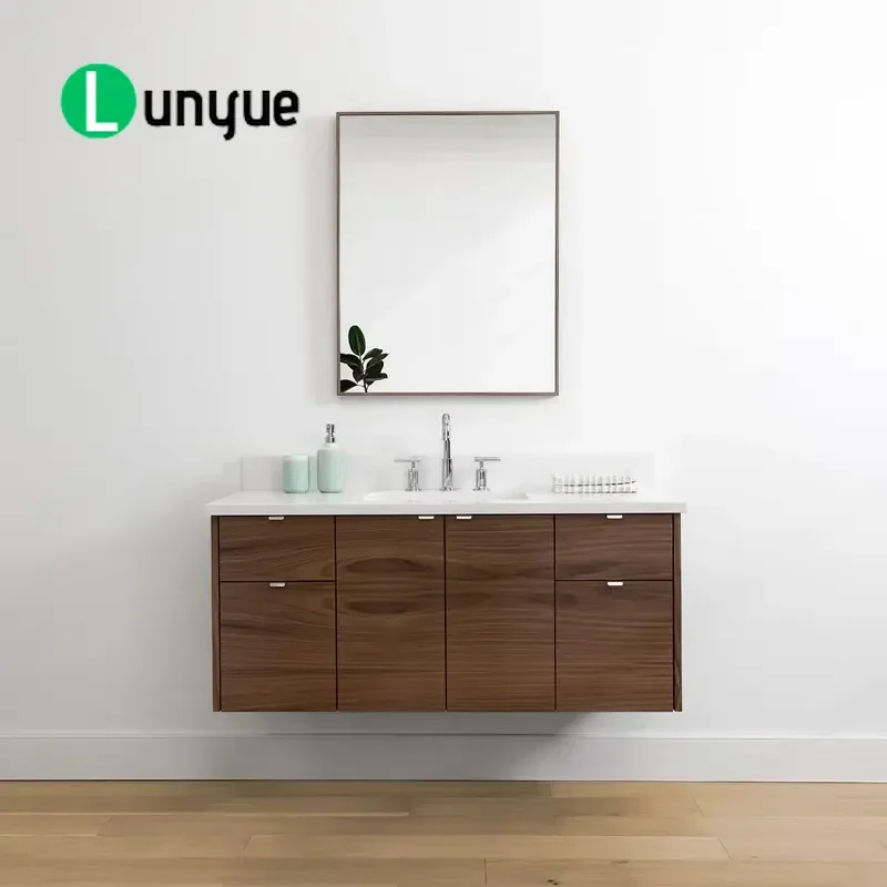 48 Inch Black Walnut Wall Mounted Bathroom Vanity Cabinet Single Sink with Drawers Traditional Wood Furniture Durable Easy to