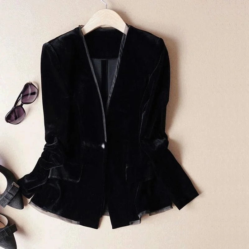 Fashion Autumn Long Sleeve Casual Office Work Blazers Lady Jackets Coat Female Tops Gold velvet Women Blazer 2025 New Korean