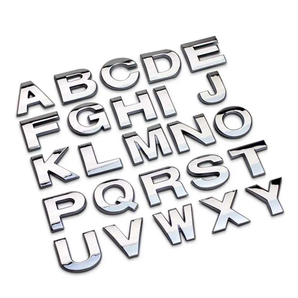 Car Accessories Waterproof Car Decals 25mm 3D Sticker Car Stickers Metal Alphabet Stickers Letter Number Stickers