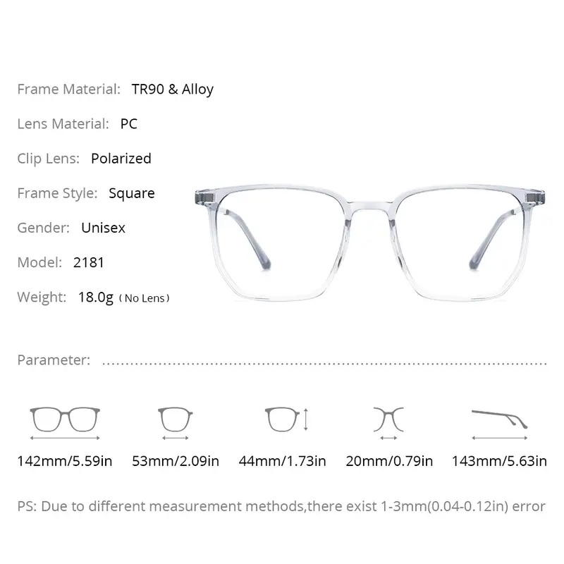NIANZHEN TR90 Alloy Glasses Frame Men Square Magnet Clip Eyeglasses Gradient Polarized Sun Lens Women Ultralight Eyewear 2181 - Image 5