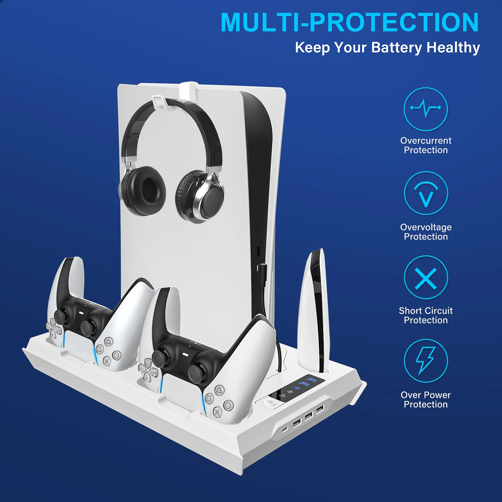 Vertical Cooling Stand For Sony Playstation 5 With 2 Dual Fast Charging USB For PS5 Charging Dock Station For PS5 Gamepad