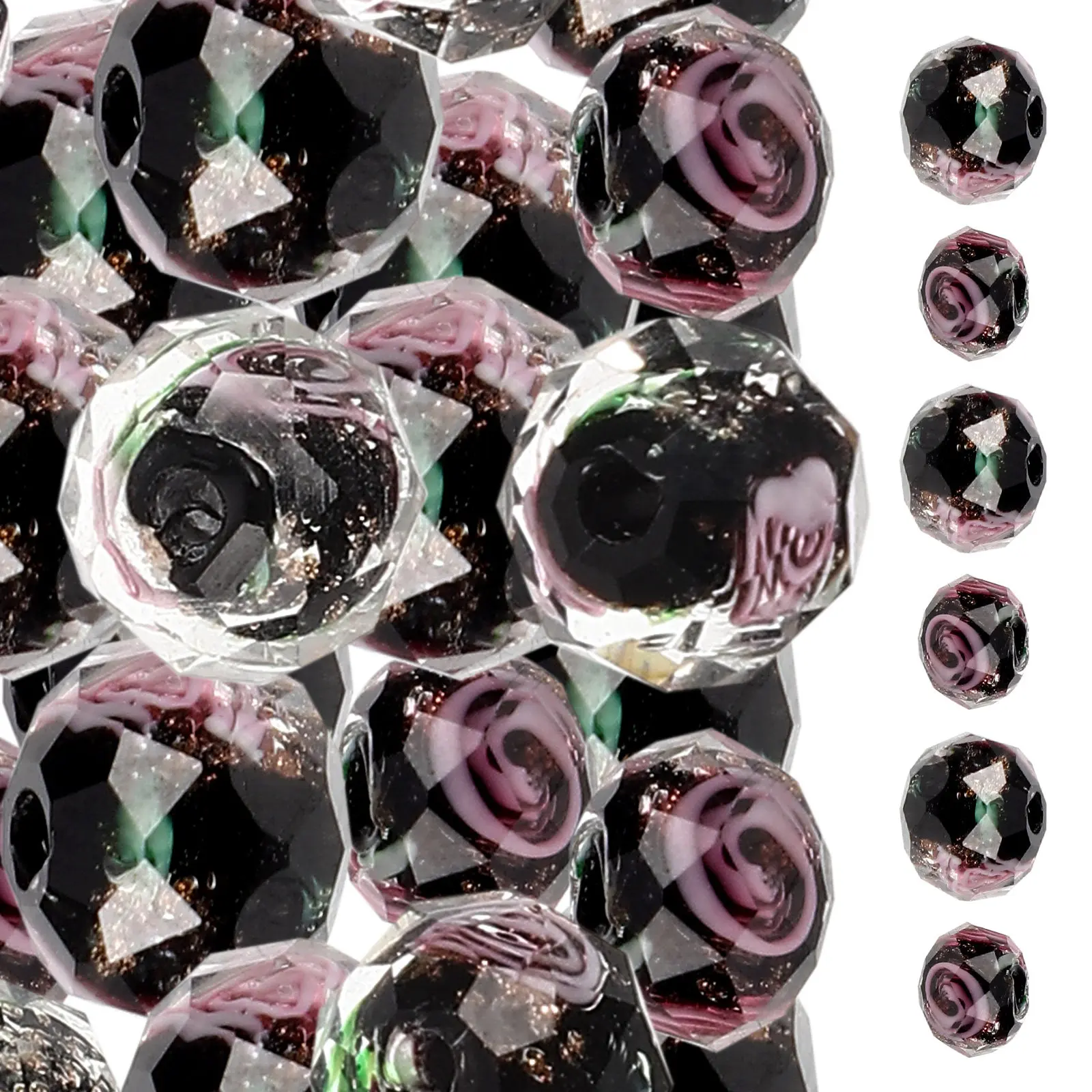 

40pcs Pendant Jewelry Accessories Coloured Flower Pattern Loose For Diy Bracelet Necklace Craft Making Handcraft Beads Glass