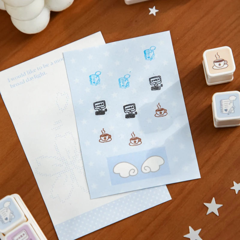 JIAMIE 3pcs/set Kawaii Leisure Time Theme Cute Seal Sketching Decoration Handmade Scrapbooking Aesthetics Journal Supplies