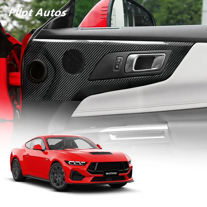 2024 2025 For Mustang Car Inner Door Panel Speaker Cover Audio Case Genuine Carbon Fiber 3D Decoration Sticker