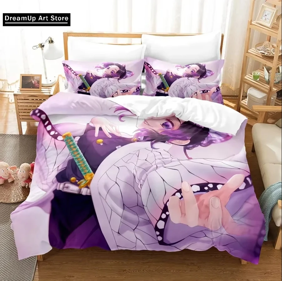 

3D Print Kochou Shinobu Anime Demon Slayer Bedding Set Cute Quilt Cover Bed Cover With Pillowcase Twin Single Queen King Size