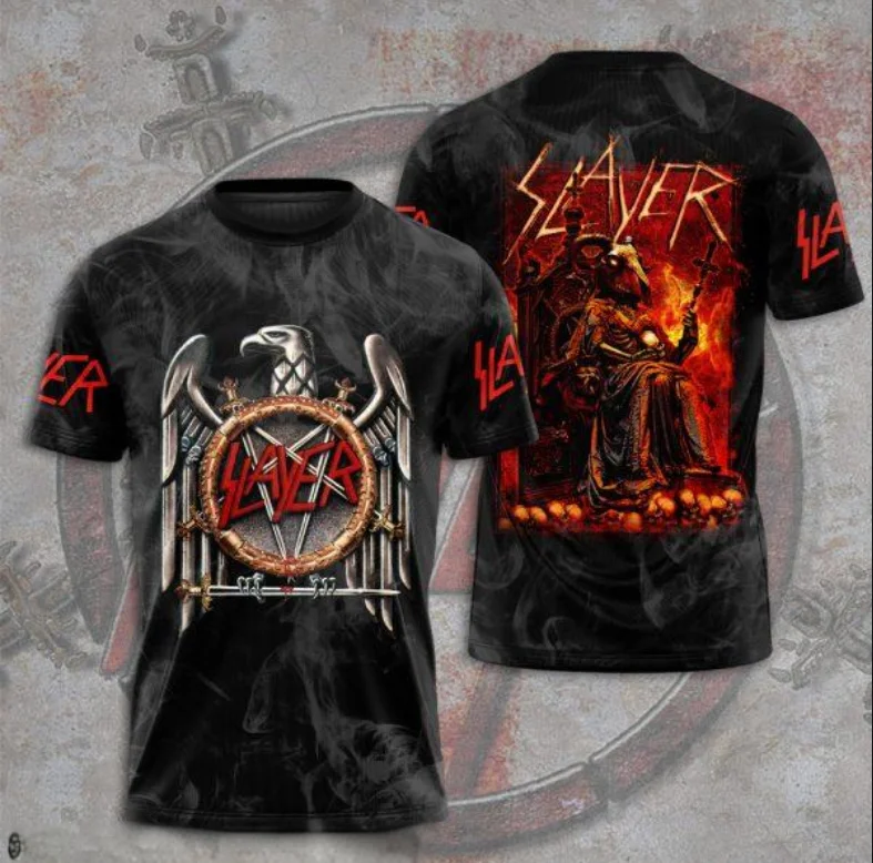 2025 New Rock Slayer 3D Print T-shirts Men Women Hip Hop Trend Cool Short Sleeve T-Shirt O-Neck Tee Oversized Streetwear Y2k Top image 5