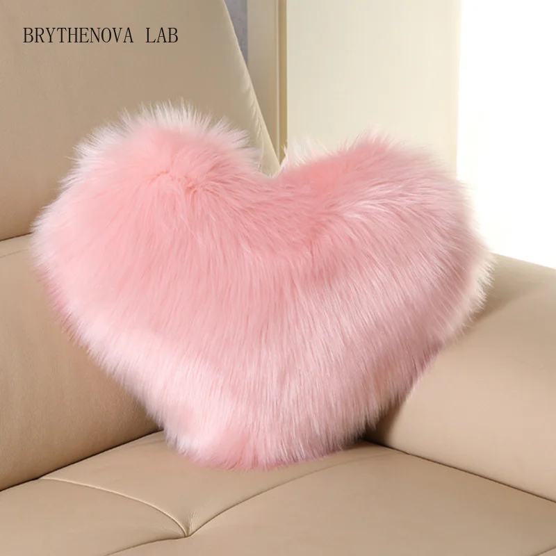 Nordic Style Heart Shape Cover Shaggy Fluffy Soft Fur Plush Cover Cushion Living Room Bedroom Sofa Home Decor Pillow