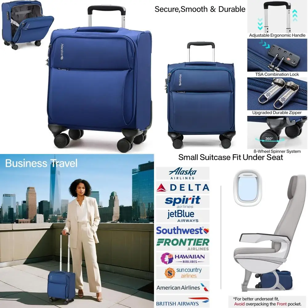 Compact 16 Inch Lightweight Softside Spinner Carry-On Luggage Approved for Air Travel, Ideal for Small Rolling Suitcase Needs