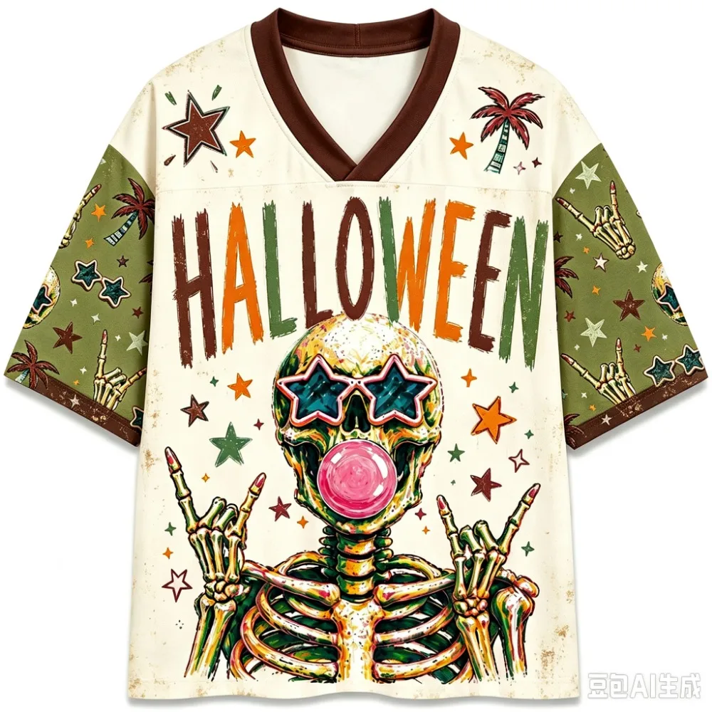 Y2K Skeleton Bubble Gum Pattern 3DPrint Men Sport V-neckT-shirt Outdoor Street Casual Fashion Quickdry Breath Parent-child Cloth