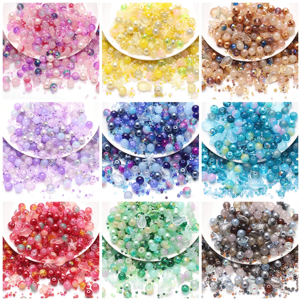 Austria Crystal Glass Beads 45g Mixed Color & Size  & Shape Round Seed Beads for Kids Jewelry DIY Making Bracelets Accessories