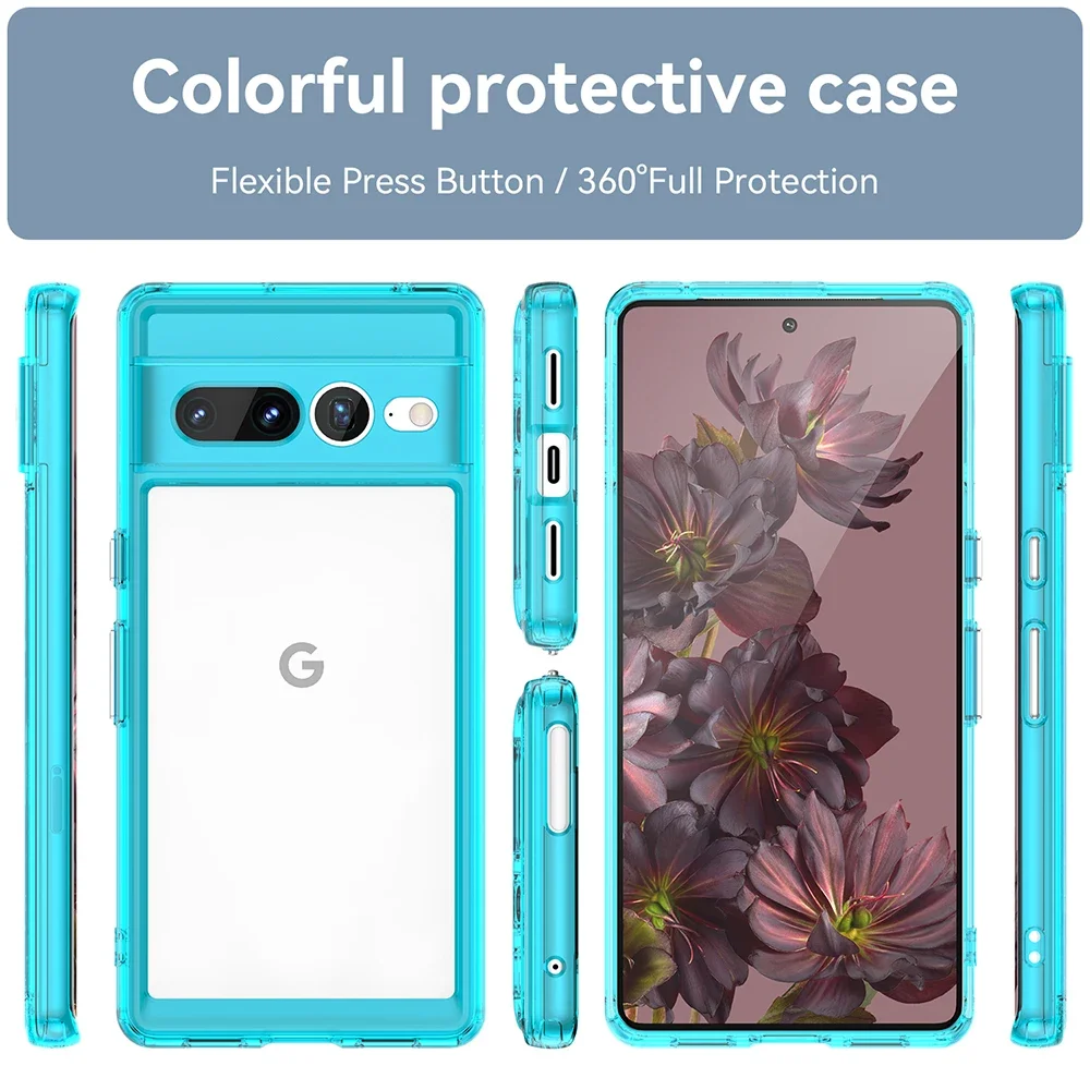 for Google Pixel 9 8 7 Pro 8A 7A 5G Case Crystal Clear Acrylic Back Soft Bumper Flexible Plated Buttons Cover Shell Funda Bumper