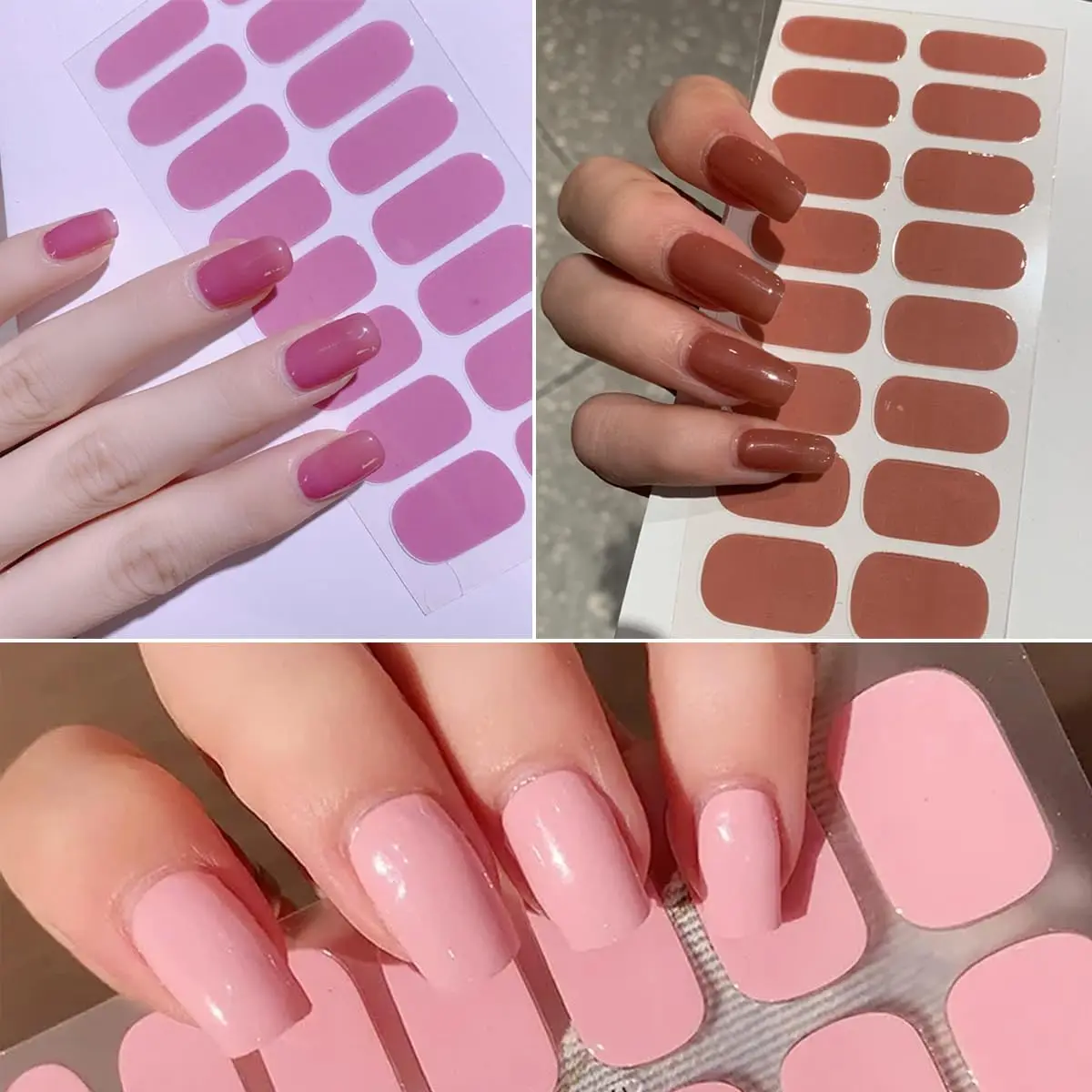 16 Tips Oval Solid Color Nail Stickers Decals UV Semi Curing Gel Nail Sticker Christmas Red/Green Full Cover DIY Manicure Wraps