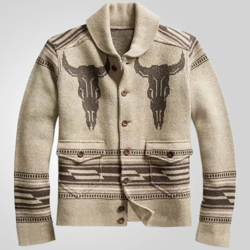 

Men's Knitted Cardigan Button-down Sweater Long Sleeve Casual Streetwear Lapel Printed Coat Autumn Vintage Luxury Knitwear