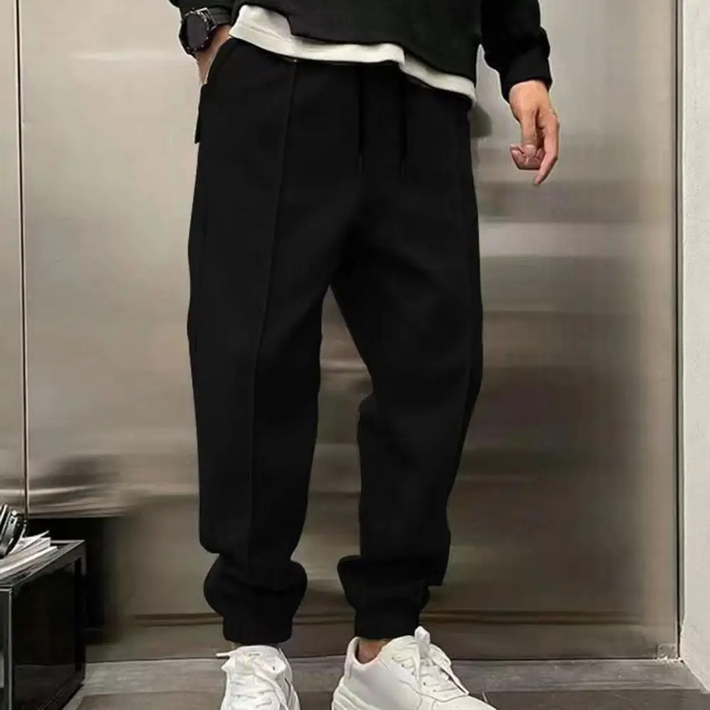 

Solid Color Men Pants Men Trousers Men's Drawstring Sweatpants with Ankle-banded Side Pockets for Gym Training Jogging Elastic