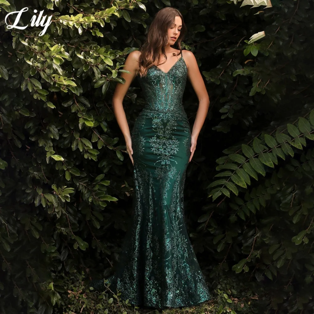 Lily Sexy Modern Style Prom Dresses V-Neck Hollow Prom Gown with Fishbone Gorgeous Sequins Side Split Formal Gown Customized