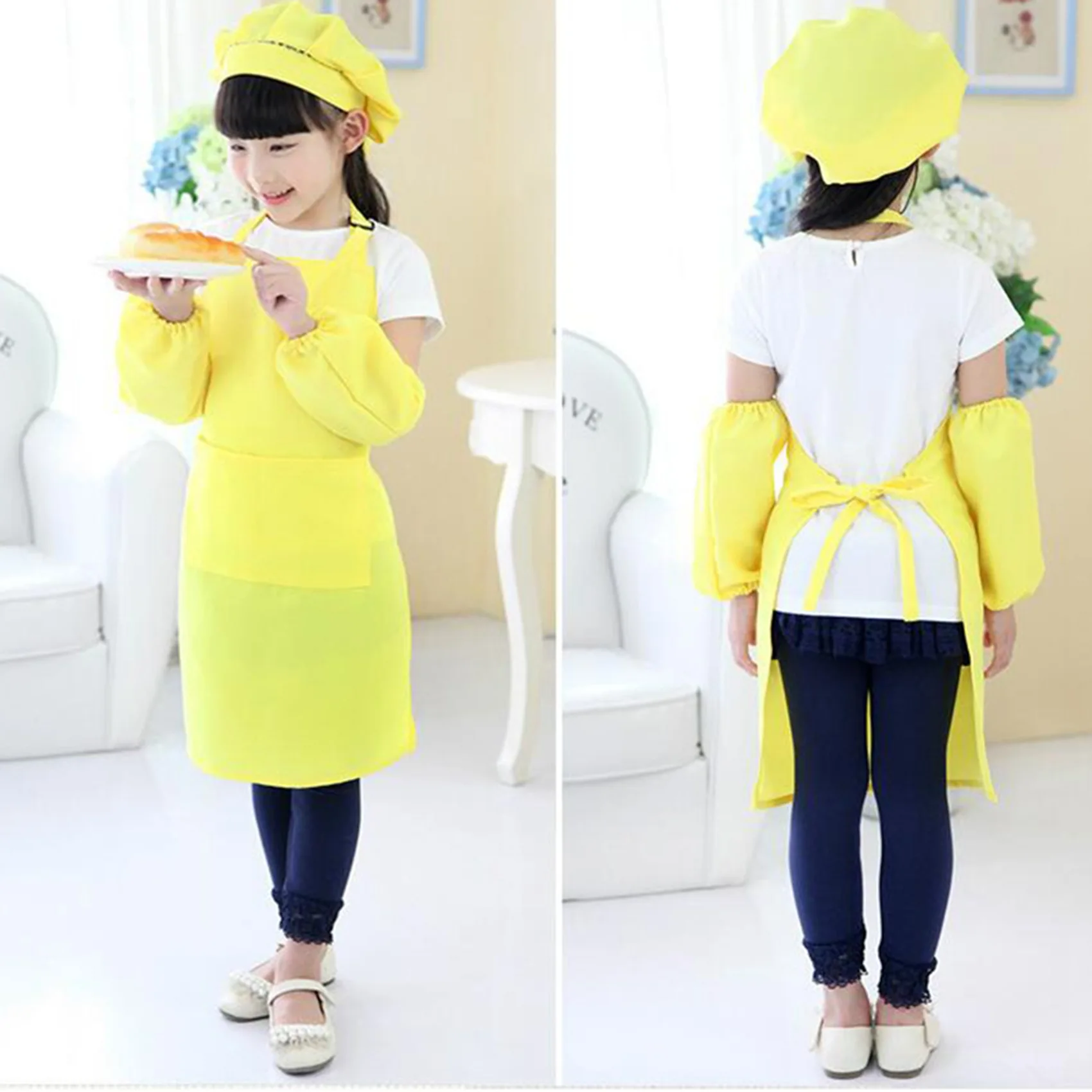 새로운 36 조각 어린이 요리사 모자 앞치마 세트, 소년과 소녀 앞치마 어린이 조절 면화 앞치마 주방 앞치마 벨트