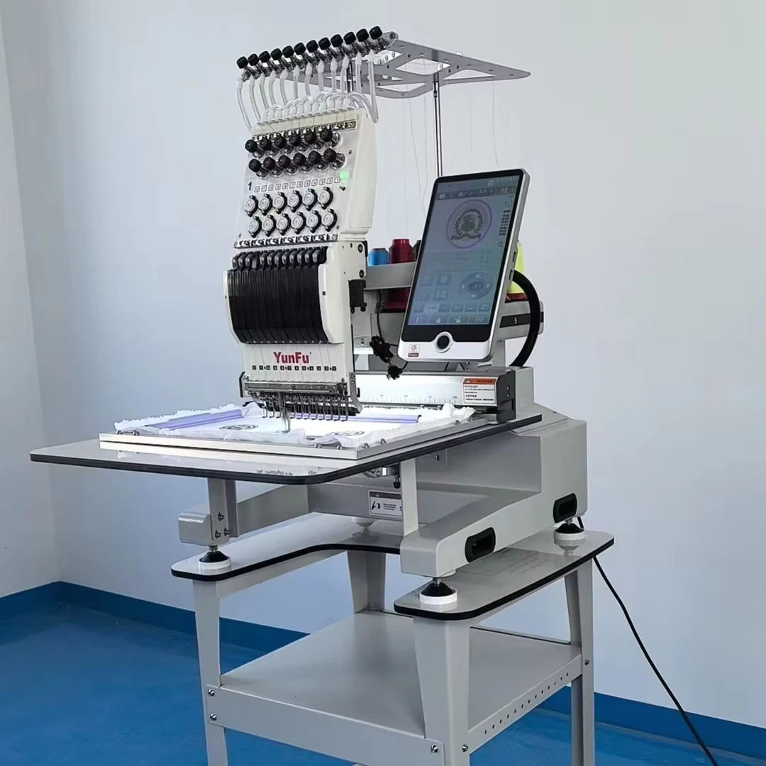 New Model PTP Single Head 12 Needles 1200 RPM Computerized Embroidery Machine For Cap Flat T-Shirts