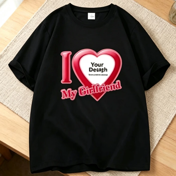 DIY I Love My Boyfriend Girlfriend T-shirt Romantic Heart Customize Photo Tee Short Sleeve for Mens Women Tops Cotton Unisex