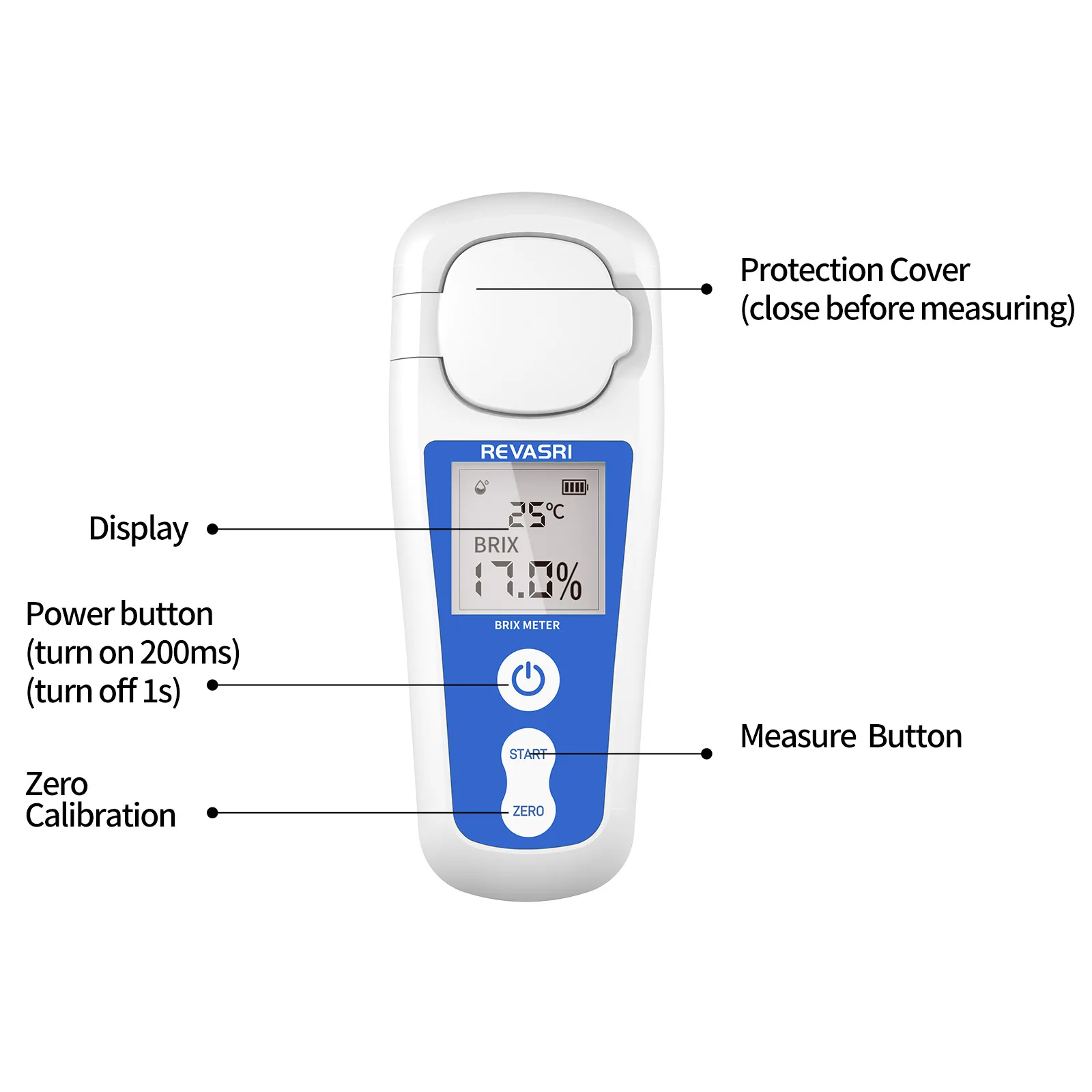 REVASRI Digital Brix Refractometer Rechargeable Brix Meter for Liquid Sugar Content with LCD, 0-55% Range ±0.2% Accuracy