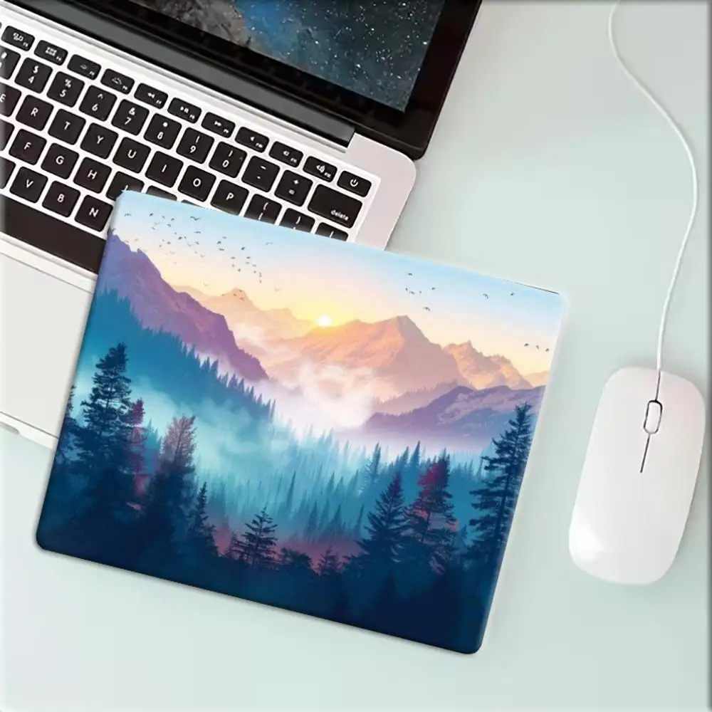 unrise Misty Pine Forest Mountain Gradient Landscape Art Mausepad Gamer small mousepad 22*18/25*29CM Office PC Accessories 40*45