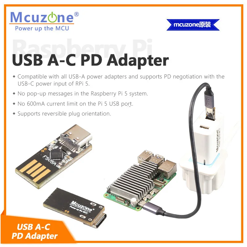 Raspberry Pi5 USB A-C PD Adapter,USB-A to USB-C adapter with 5V5A PD protocal for Raspberry Pi 5