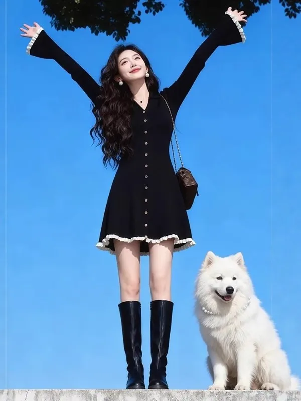 

Bla Knitted Dr Miu Sle Unique Design Wealthy Daughter Faion Winter 2026 Women's Slim Fit Long Sve V Nec...
