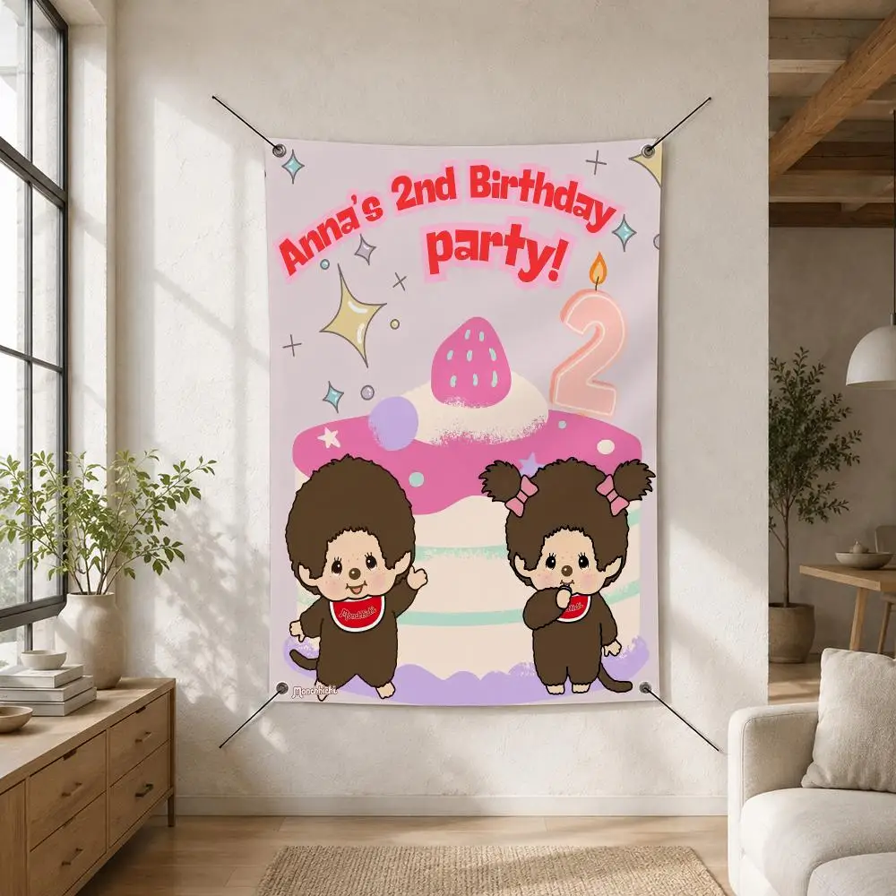 Cartoon M-Monchhichi Flags Custom Camping Outdoor Garden Room Bedroom Decor Party Backdrops Wall Art Family Gifts