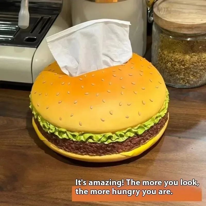 Resin Burger Tissue Box Retro Living Room Kitchen Paper Box Durable Desktop Decor Home Bedroom Creative Cute Fun Decorations