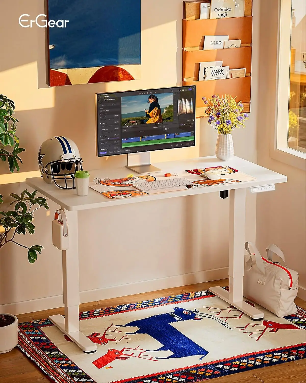 Height Adjustable Electric Standing Desk, 48 x 24 Inches Sit Stand up Desk, Memory Computer Home Office Desk, White