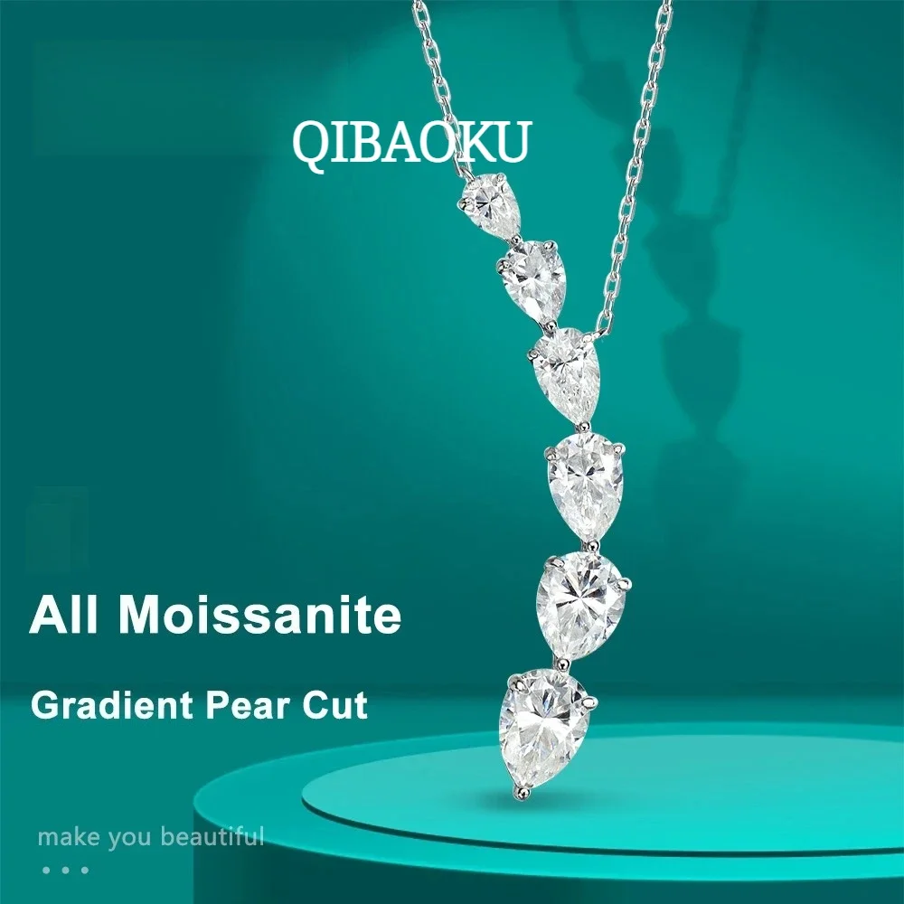 FCGJHW 7.6ct Pear Cut Moissanite Pandent Necklaces for Women 925 Sterling Silver 18k Plated Gradient Gemstone Wedding Necklace