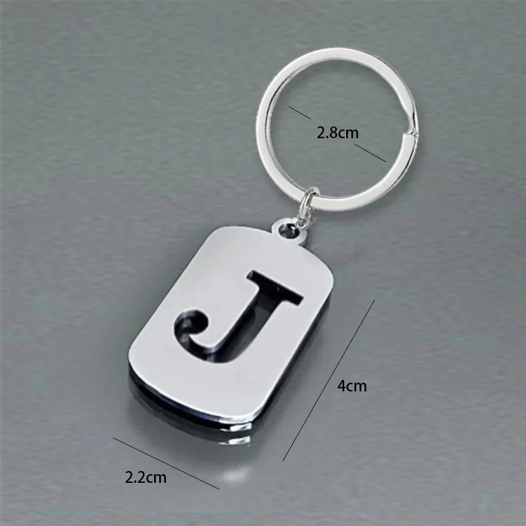 Stainless Steel Hollow English Letter Tag Key Chains Smooth ABC Personalized Keychains Handbag Ornament Backpack Car Pendant