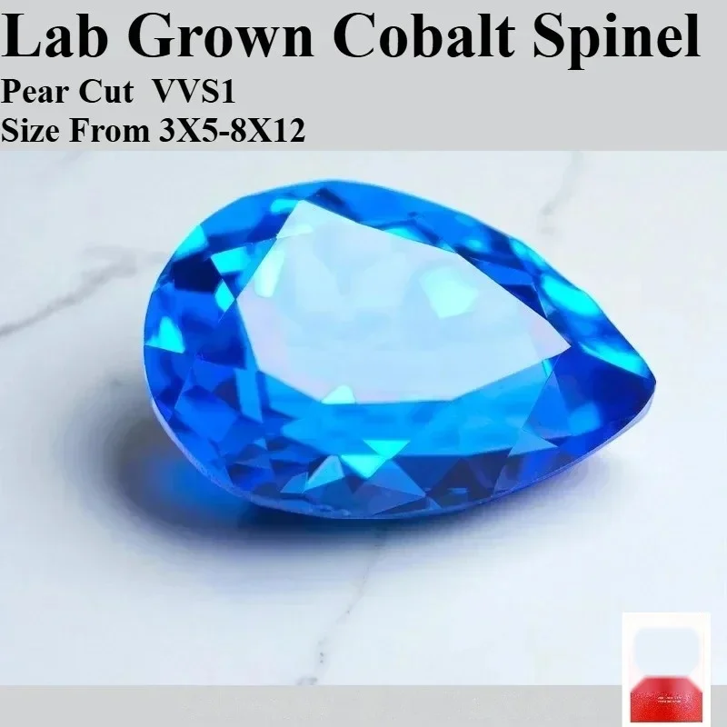 A- Lab Grown Cobalt Spinel Pear Cut Gemstone for DIY Ring Necklace Earrings Main Materials Selectable Certificate