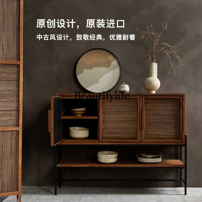 A114 old teak furniture solid wood dining side cabinet against the wall integrated locker finished product half height