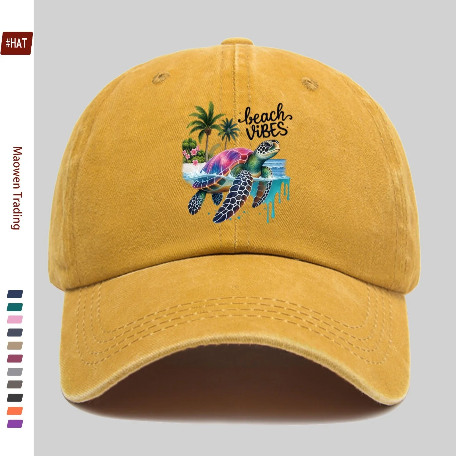 1pc Turtle Pattern And Beach Atmosphere Graphic Element Printed Baseball Cap Unisex Beach Vacation Wear Sun Hat, Multicolor Avai