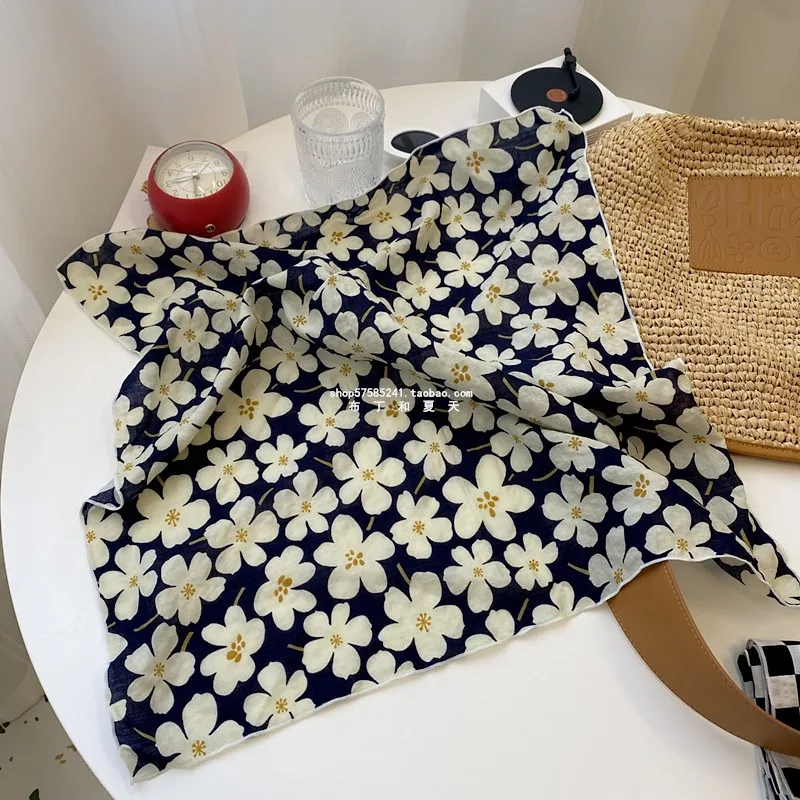 

63Colors Korean Floral Print Neckerchief Headband Cotton Linen Square Scarf Vintage Headscarf Cute Necktie Banada Headscarf 56cm