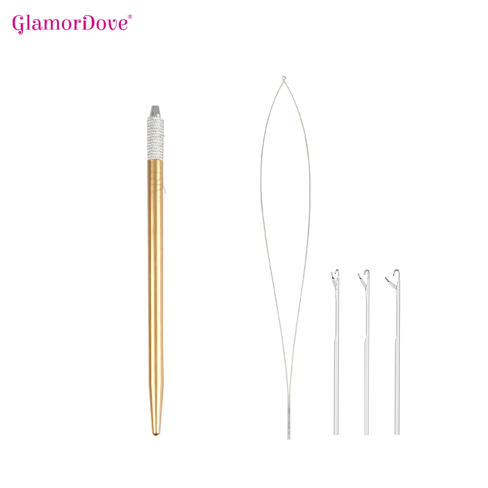 GlamorDove Hair Crochet Needle Kit Dismountable Anti-slip Handle Pull Hook and Hair Threader Needle Pulling Hook Tool