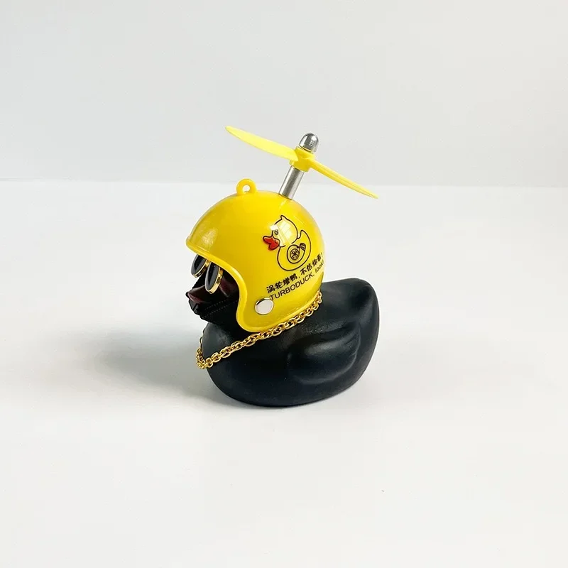 Kleine schwarze Ente mit Helm, Propeller, Fahrradklingel, Fahrrad, Motorrad, Roller, MTB, universelle schwarze Ente, Fahrraddekoration