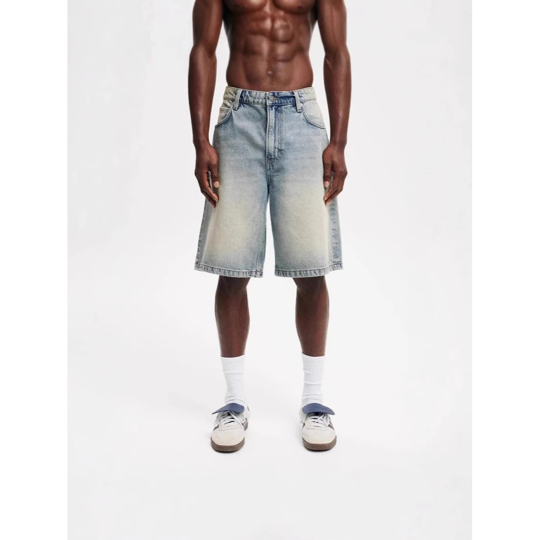 Men's Fashionable Denim Jeans Natural Waist Hollow out Design Straight Leg Casual Wear Summer Season Youth Style DY013