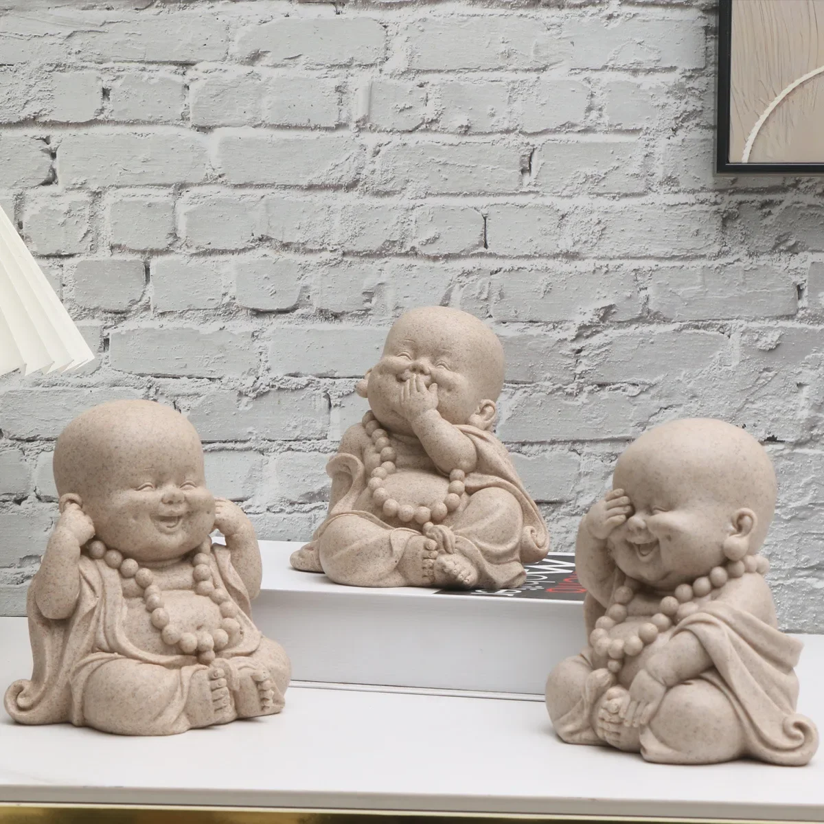 Vilead Wise Monks Figurines Buddhist Statue Buda Sculpture Cute Laughing Buddha Meditation Zen Ornament Feng Shui Wealth