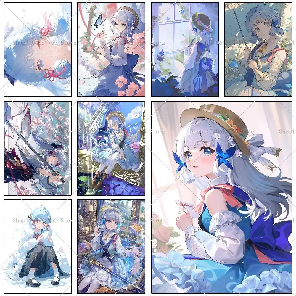 Game Kamisato Ayaka Poster Self-adhesive Art Waterproof Paper Sticker Coffee House Bar Room Wall Decor