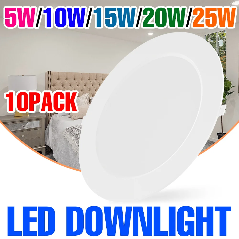 10 Pack LED Downlight Recessed Round Ceiling Lamp 220V Panel Light Indoor Cool White Spotlights No Flash 5W 10W 15W 20W 25W 240V