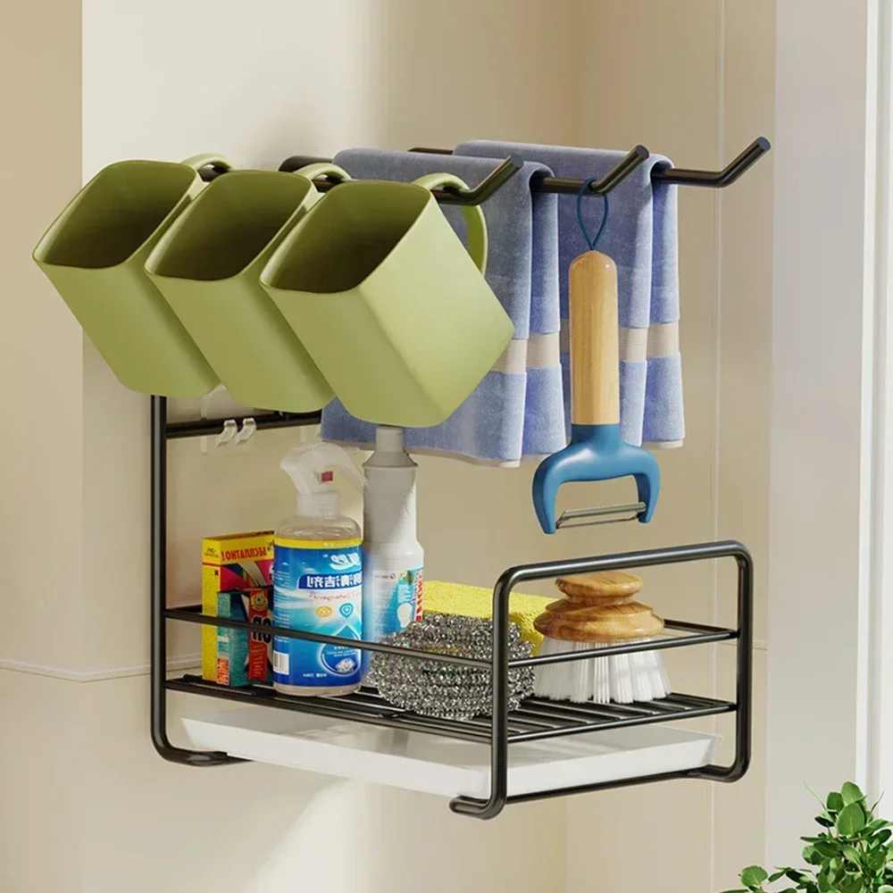 

Multi Functional Home Drainage Rack Without Punching Wall Mounted Sink Storage Rack Bathroom Kitchen Accessory Rack