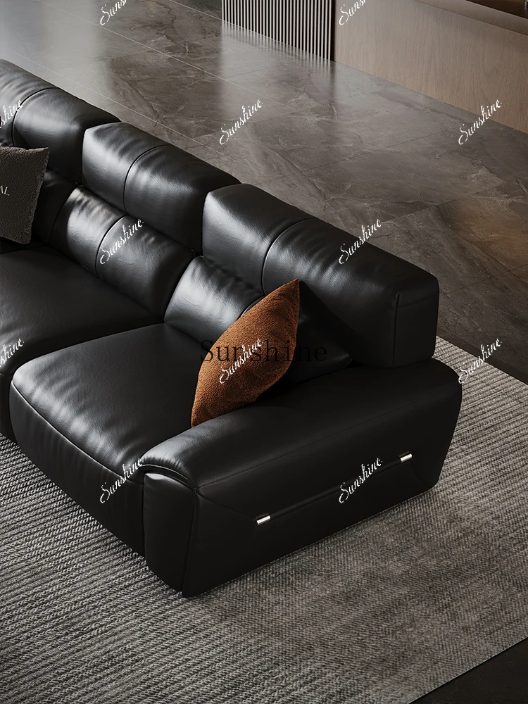 Medieval simple all-leather retro style large flat floor living room straight row sofa  FT
