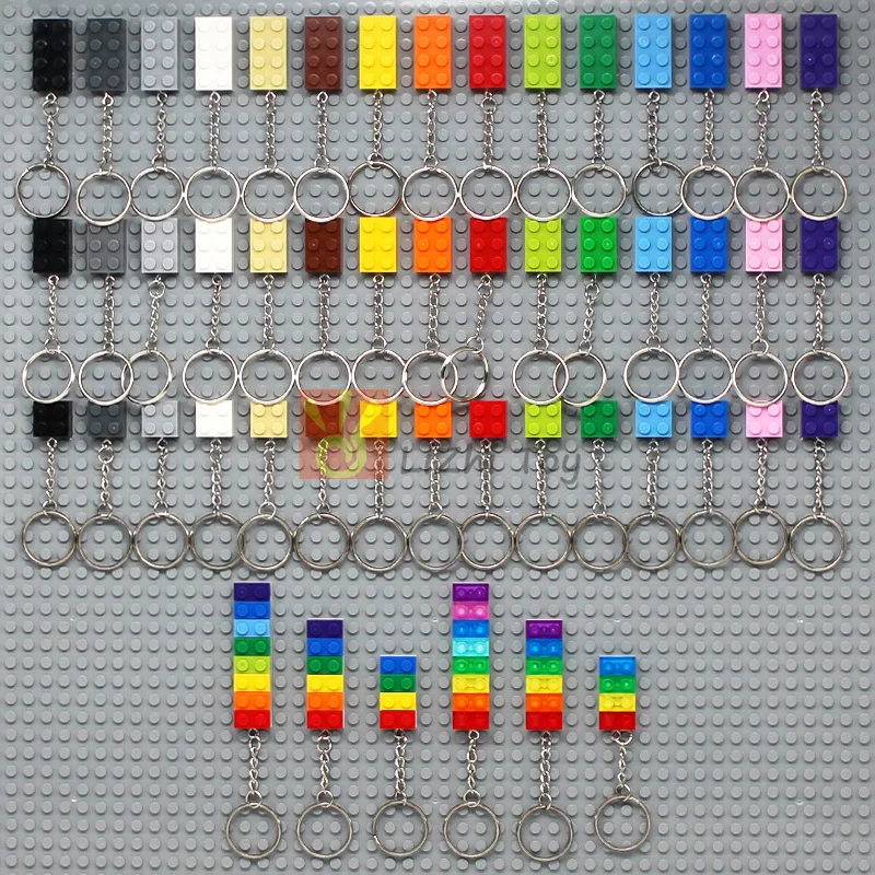 DlY Colorful Thick Brick 2x4 Key Chain Set 3001 Pendant Building Block Compatible with MOC Keychain Ring Toys for Kid Gift