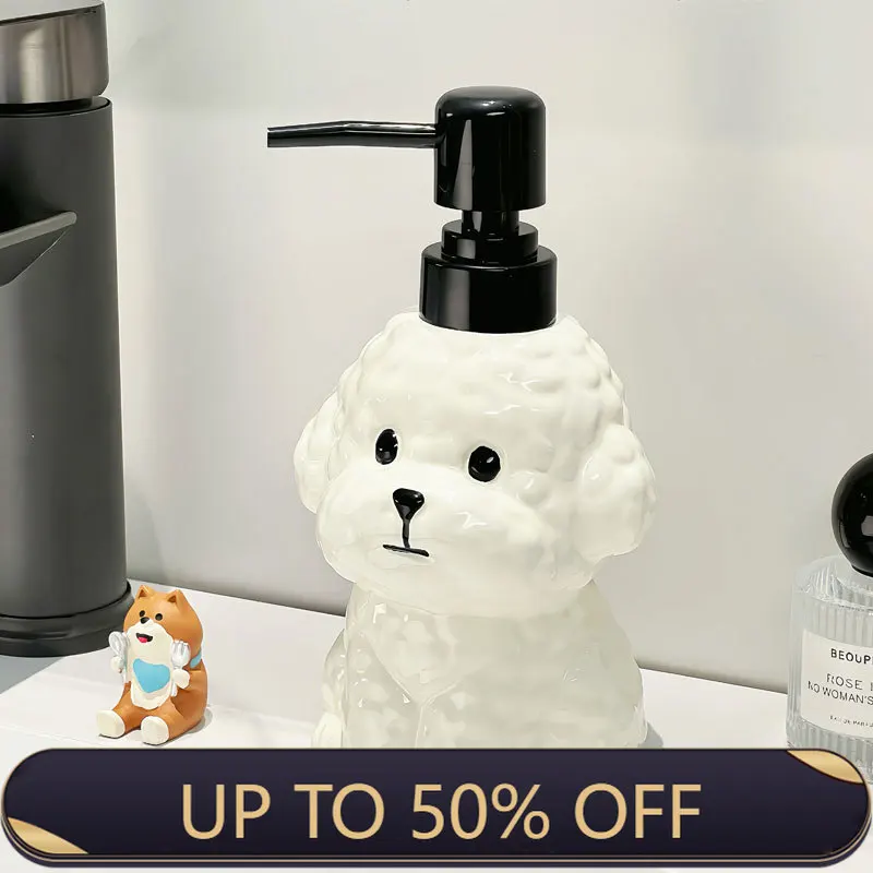 400ml Soap Dispenser Small Dog Ceramic Press Bottle Hand Sanitizer Bottle Household Bathroom Creative Dispensing Bottle