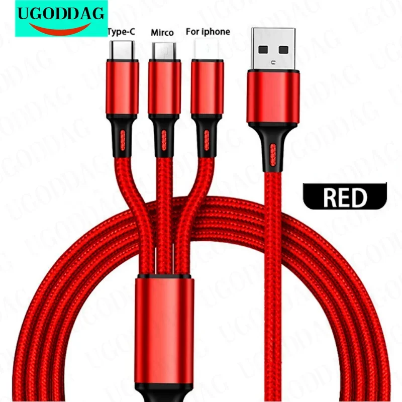 2024 Hot Sell 3 In 1 Micro USB Type C Charger Cable Multi Usb Port Multiple Usb Charging Cord Usbc Mobile Phone Wire For Samsung